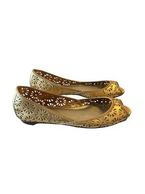 Talbots Gold Peep Toe Flats Perforated Leather Women’s Shoes Sz 10 NWOB Stored